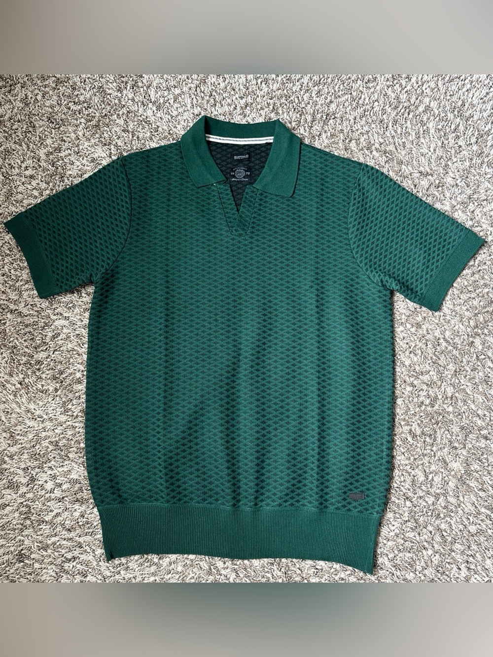 Buffalo David Bitton Dark Green Textured Short-Sleeve Polo